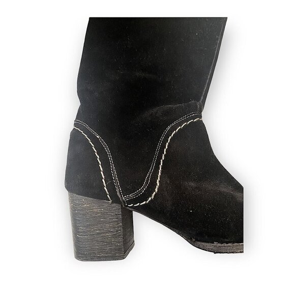 Bed Stu Black Suede Mid Calf Boots, chunky heel, Size 6 - Picture 11 of 16